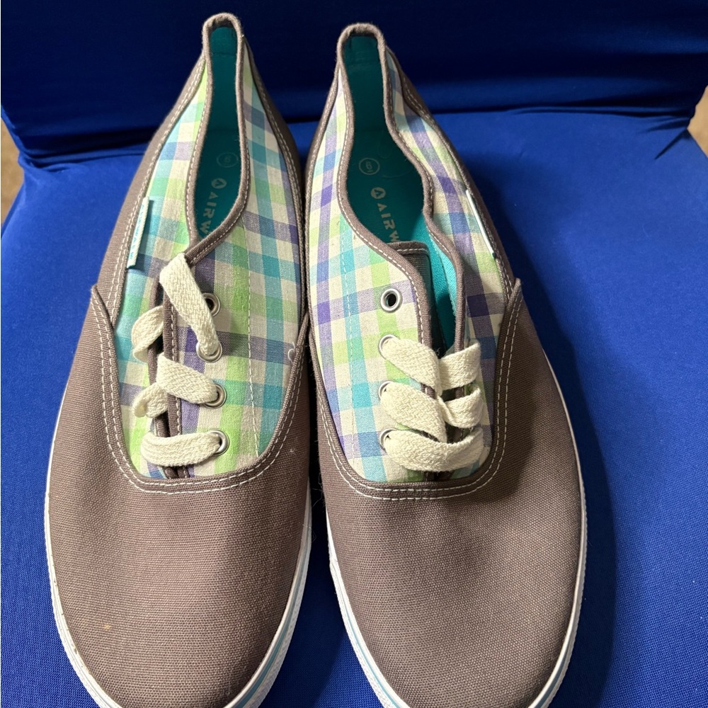 Airwalk Women's Brown Canvas Sneakers with Blue & Green Plaid